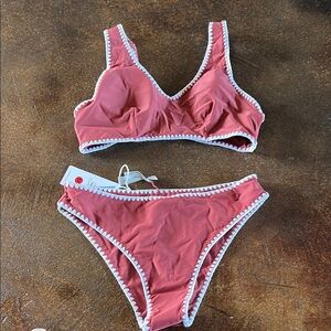 Pink Bikini Set with White Trim